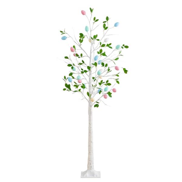 6 ft. Pre-Lit Artificial Blooming Easter Egg Twig Tree with 96 Warm White LED Lights