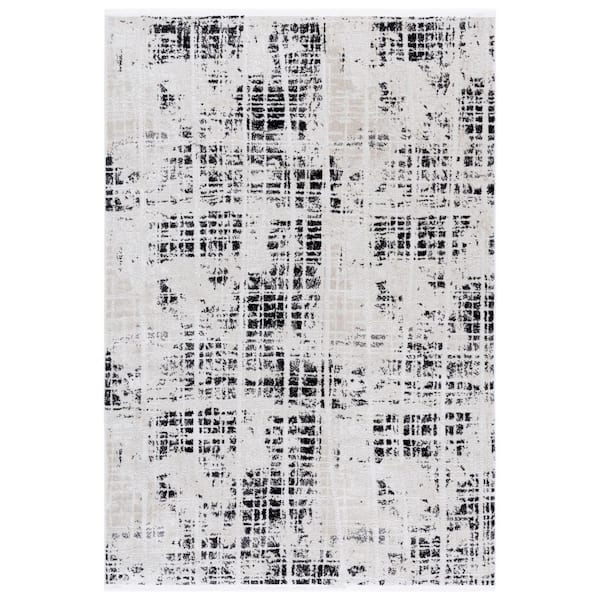 Mila 5 ft. x 8 ft. Black/Ivory Distressed Lattice Area Rug