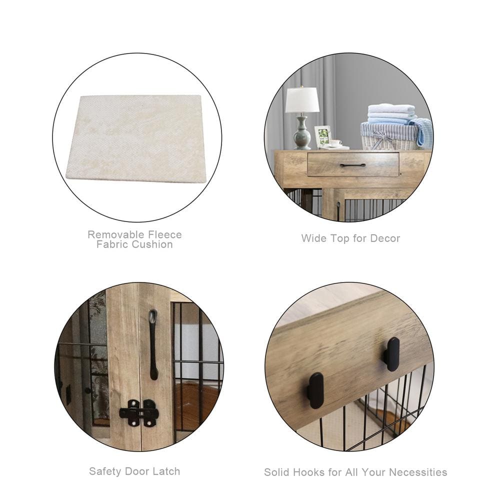 Medium Weathered Gray Dog Crate Furniture with Drawer and Hooks