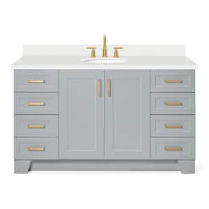 Taylor 61 in. W x 22 in. D x 36 in. H Freestanding Bath Vanity in Grey with Pure White Quartz Top
