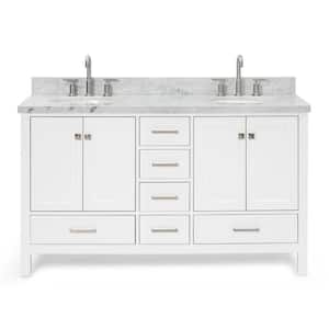 Cambridge 61 in. W x 22 in. D x 36 in. H Bath Vanity in White with Carrara White Marble Top