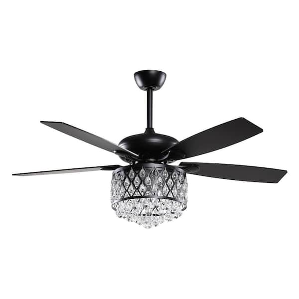 Matrix Decor 52 In Indoor Matte Black Crystal Ceiling Fan With Light And Remote Control Md F6253110v The Home Depot Indoor Matte Black Crystal Ceiling Fan, Black Crystal Chandelier Ceiling Fan