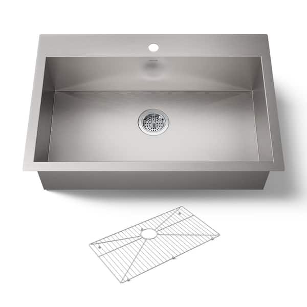 KOHLER Vault Drop-In Stainless Steel 33 in. 1-Hole Single Bowl Kitchen Sink with Basin Rack