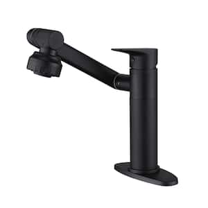 Single Handle Single Hole 2-Spray Swivelable Stainless Steel Bathroom Faucet with Deckplate Included in Matte Black