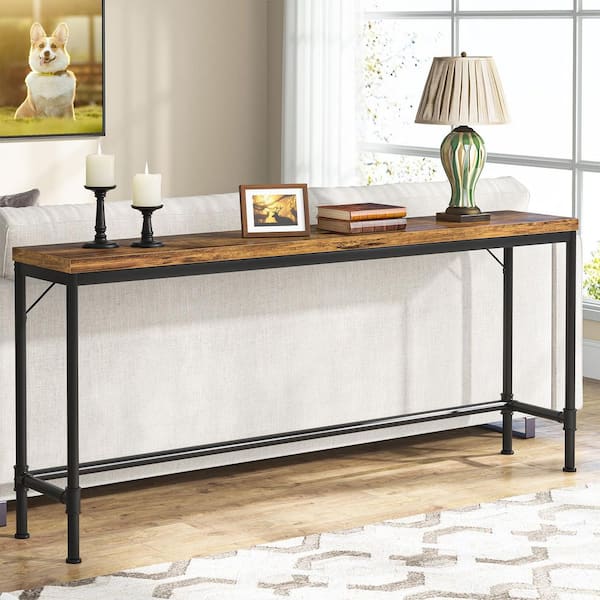 BYBLIGHT Terrella 70.8 in. Brown Rectangle Engineered Wood Console Table Long Sofa Table