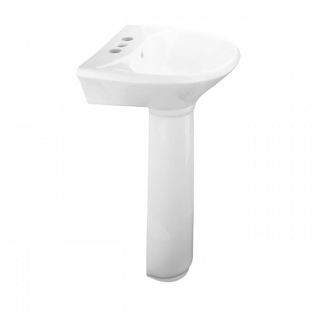 Ondine White Ceramic Pedestal Bathroom Sink with Overflow