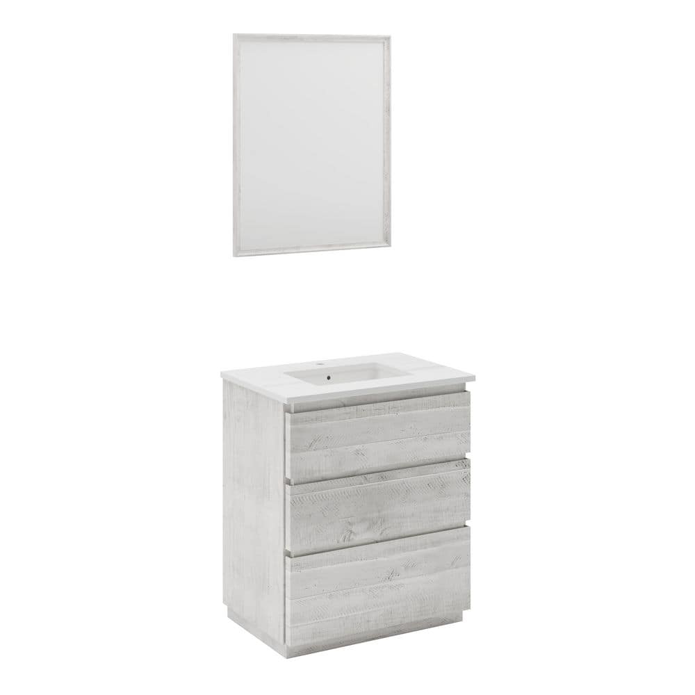 Formosa 30 in. Single Sink Freestanding Rustic White Bath Vanity with White Quartz Top, Ceramic Sink and Mirror price history on PriceWatchPro