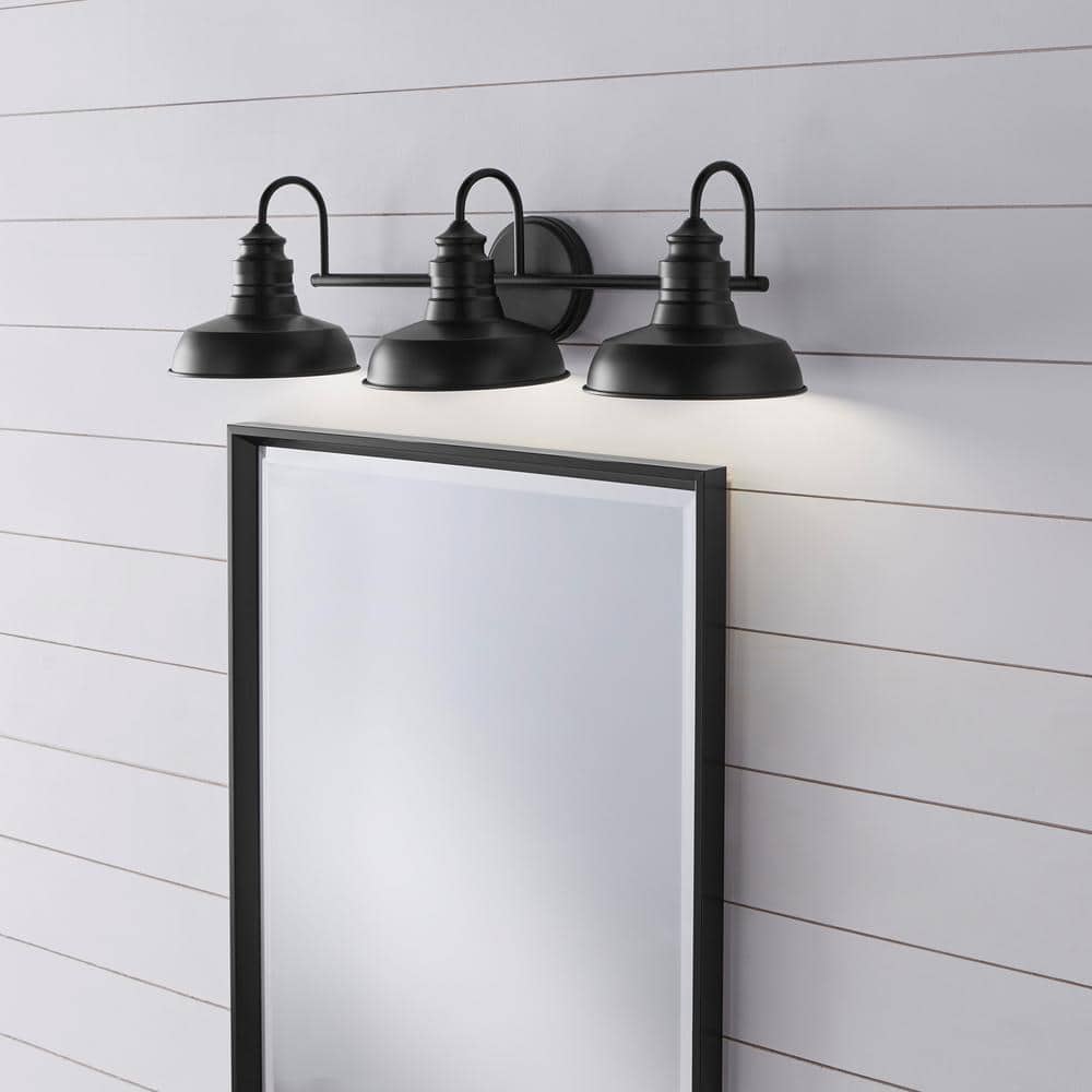 Elmcroft 29 in. 3-Light Matte Black Vanity Light with Metal Shades price history on PriceWatchPro