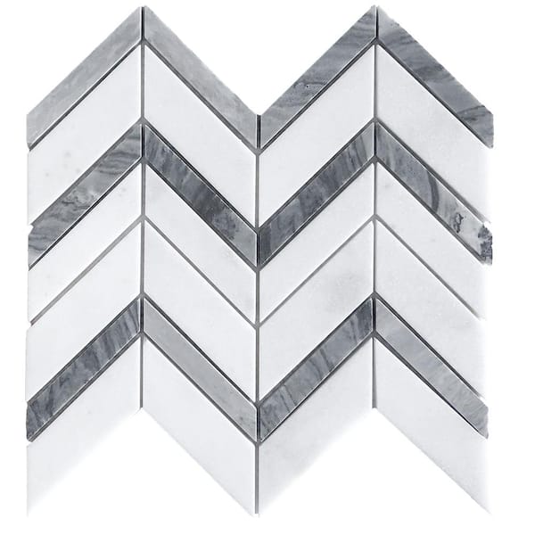 Jeffrey Court Glacier Edge White and Gray 9.875 in. x 11.25 in. Chevron Honed Marble Floor and Wall Mosaic Tile (0.771 sq. ft./Each)