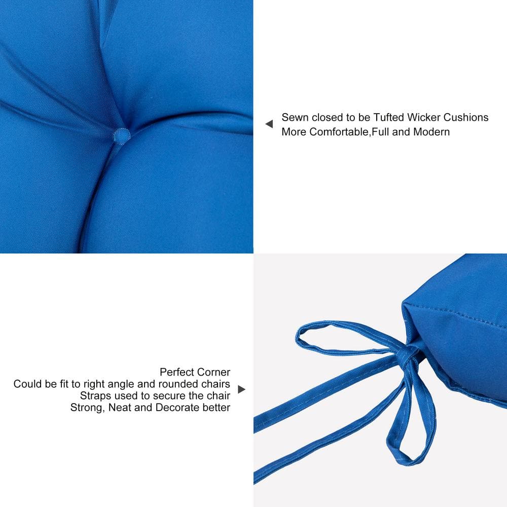 Navy Blue Tufted Polyester Outdoor Seat Cushions, Set of 2, 19x19"