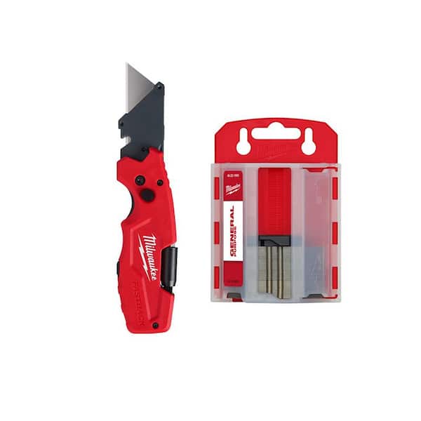Milwaukee FASTBACK 6-in-1 Folding Knife with 3 in. Blade and General Purpose Utility Blades (50-Pack)