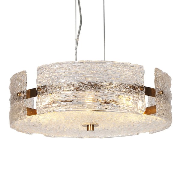 4-Light Electroplated Brass Chandelier with Textured Glass Plates