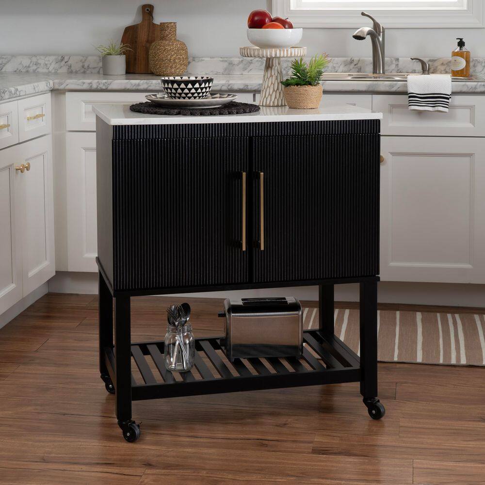 Pierce Black Kitchen Cart with Storage, Casters - thumbnail 8