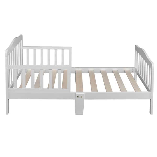 Winado Wooden White Baby Toddler Bed, Toddler Safe Bed Frame