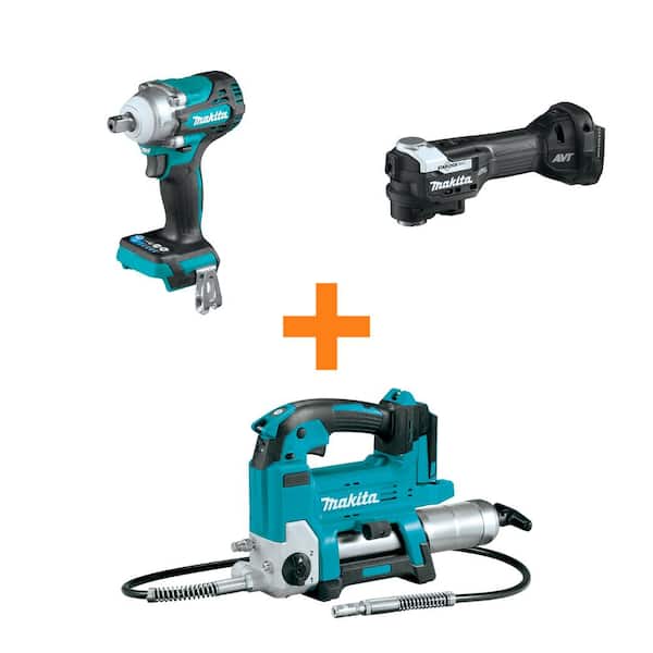Makita 18V LXT Lithium-Ion Brushless 4-Speed 1/2 in. Impact Wrench and 18V LXT Brushless Multi-Tool w/bonus 18V LXT Grease Gun