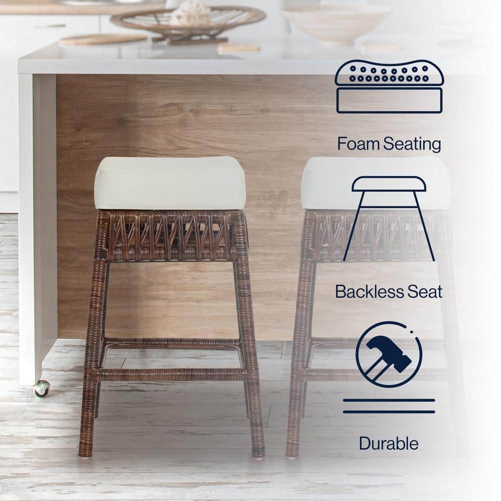 Bali 19" Brown Rattan Backless Counter Stool with Cushion