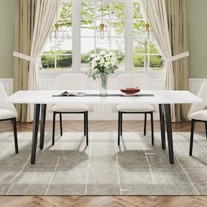 Roesler Modern White Engineered Wood 70.8 in. 4-Legs Dining Table Seats 6