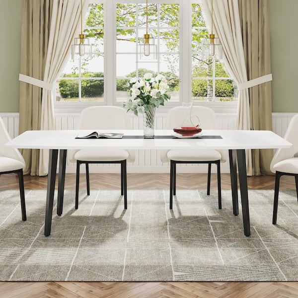 BYBLIGHT Roesler Modern White Engineered Wood 70.8 in. 4-Legs Dining Table Seats 6