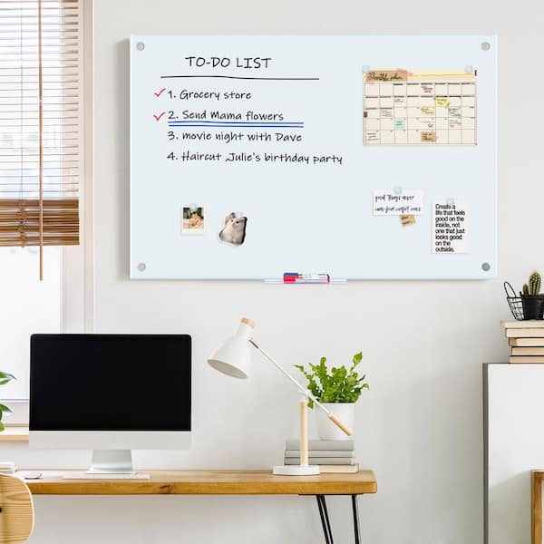 Glass Dry Erase Bulletin Boards 48 x 36 Frameless Presentation Glass Board Mounted Boards Easels Whiteboard Panel,Marker