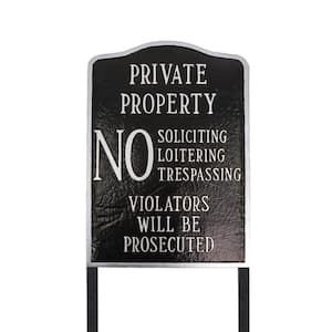 Private Property No Sign Arch Large Statement Plaque with 23 in. Lawn Stakes - Black/Silver
