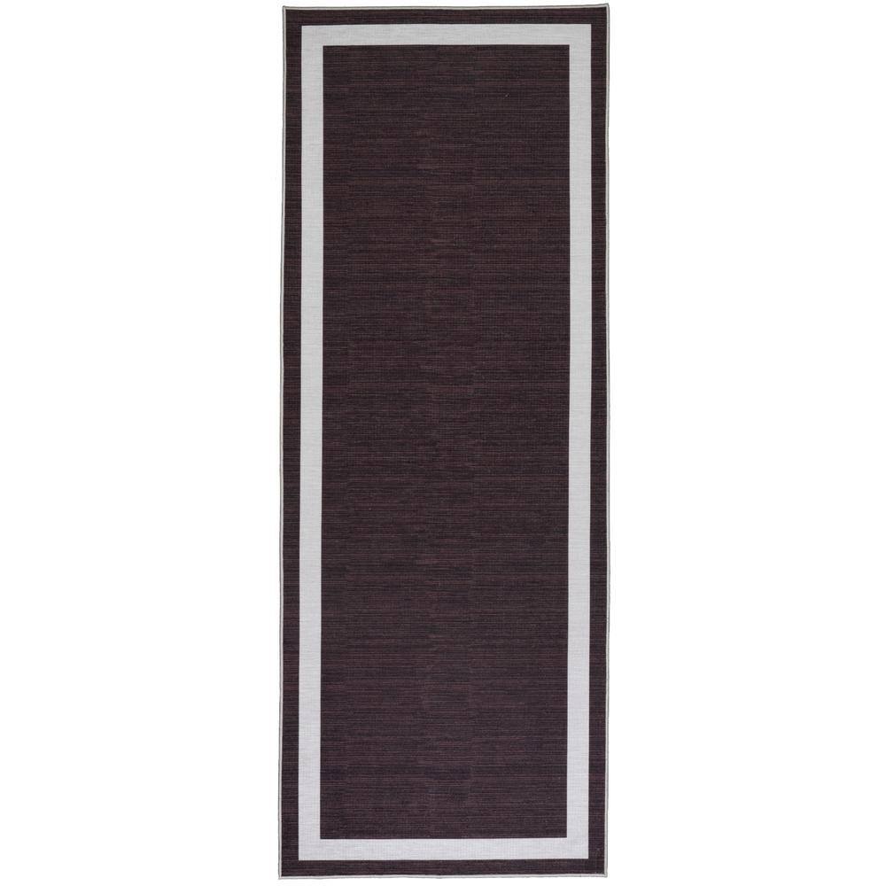 Everest Brown Creme 2 ft. 2 in. x 6 ft. Machine Washable Geometric Modern Border Polyester Non