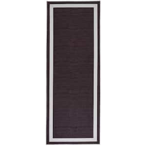 Everest Brown Creme 2 ft. 2 in. x 6 ft. Machine Washable Geometric Modern Border Polyester Non-Slip Backing Area Rug