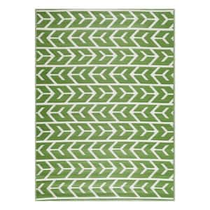 Amsterdam Green Creme 5 ft. x 7 ft. Modern Reversible Recycled Plastic Indoor/Outdoor Area Rug-Floor Mat