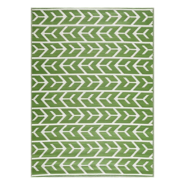 Amsterdam Green Creme 5 ft. x 7 ft. Modern Reversible Recycled Plastic Indoor/Outdoor Area Rug-Floor Mat