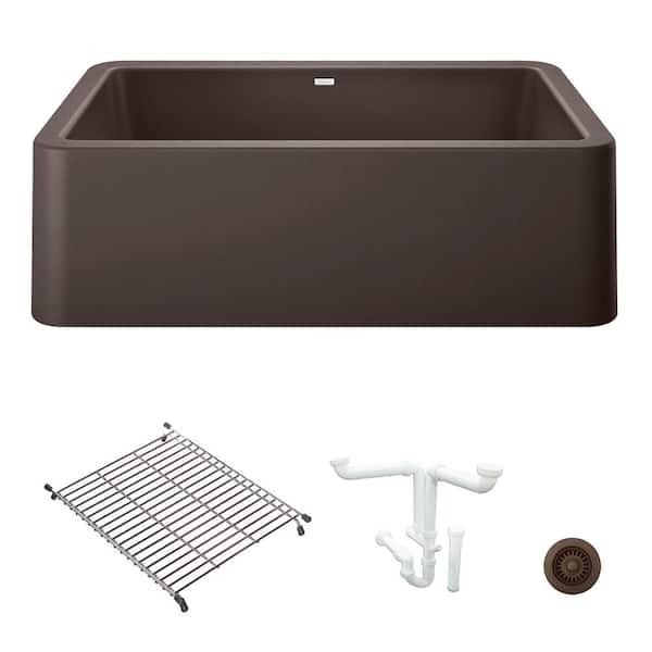 Blanco Ikon 33 in. Farmhouse/Apron-Front Single Bowl Cafe Granite Composite Kitchen Sink Kit with Accessories