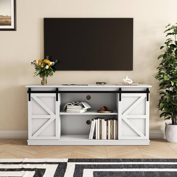 Uixe 58 in. White Rectangular TV Stand Entertainment Center