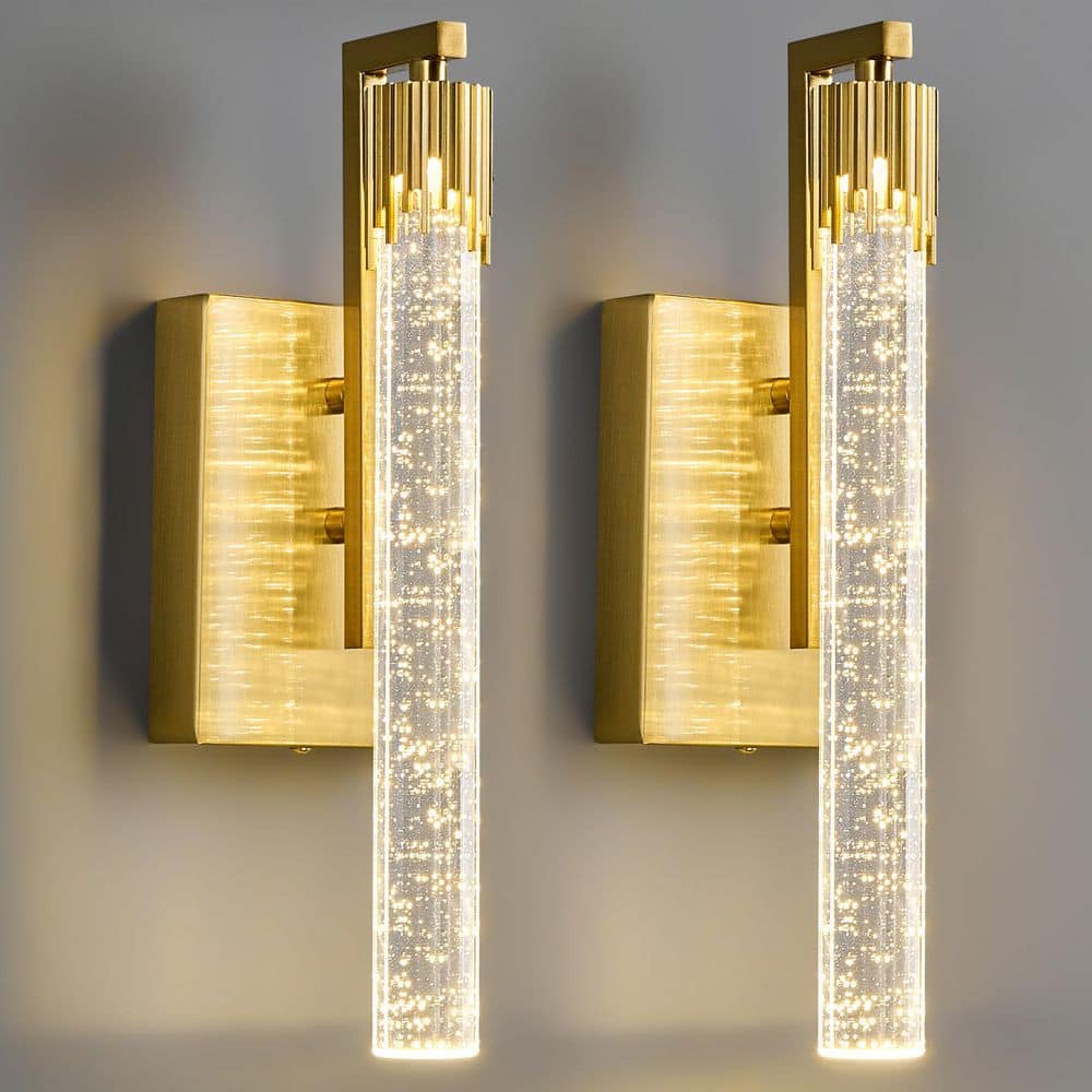 Home Lighting 4.33 in. 1-Light Gold Modern Integrated LED Wall Sconce with Bubble Crystal Stick Vanity Light, 2Pack price history on PriceWatchPro
