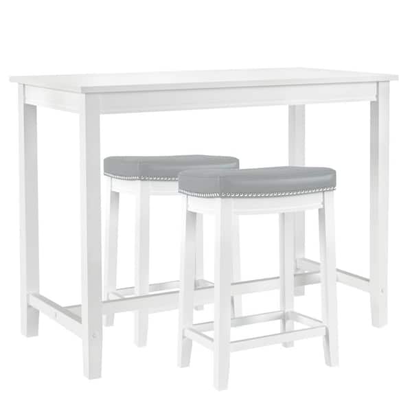 Linon Home Decor Concord 3-Piece Rectangle Counter Height White and Gray Wood Top Dining Room Set Seats 2