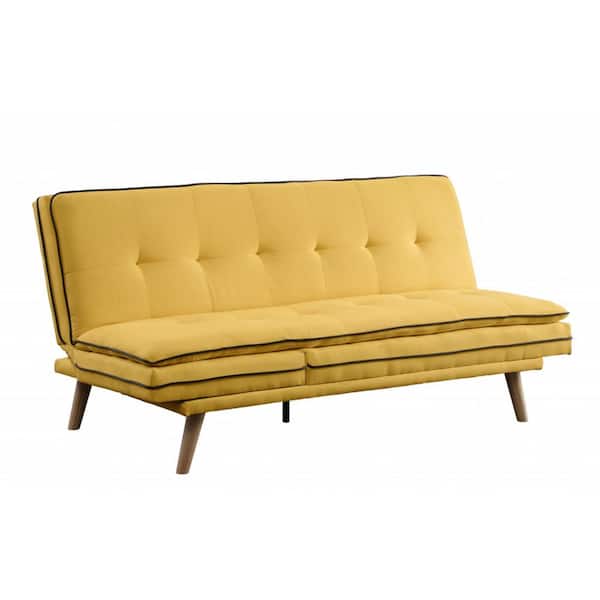 HomeRoots Amelia 72 in. Armless Linen Rectangle Nailhead Trim Sofa in Yellow