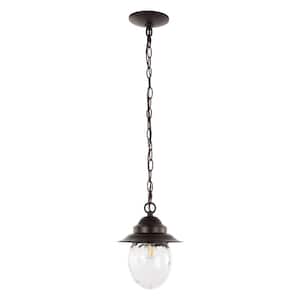 Manteo 8.25 in. 1-Light Oil Rubbed Bronze/Clear Outdoor LED Pendant Farmhouse Industrial Iron/Glass
