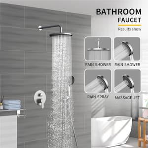 4-Spray Patterns 10 in. 2.0 GPM Wall Mount Round Dual Shower Heads Rainfall Shower Head in Brushed Nickel