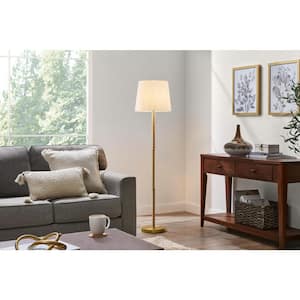 Selatir 60 in. Steel Aged brass Standard Indoor Floor Lamp with White Fabric Shade