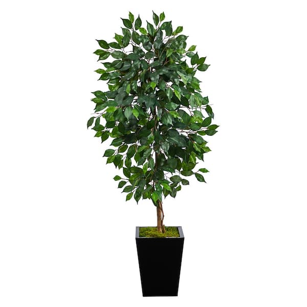 Nearly Natural 5ft. Ficus Artificial Tree in Black Metal Planter