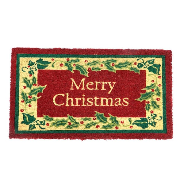 Unbranded Welcome Merry Christmas Red 18 in. W x 30 in. L Coir Non-Slip Indoor Outdoor Door Mat
