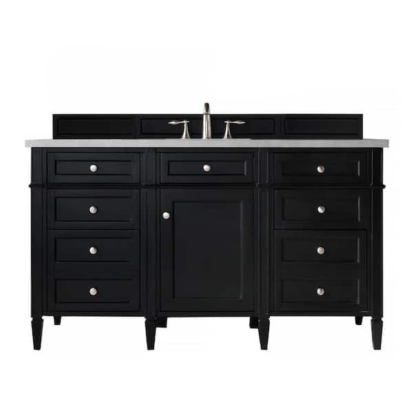 James Martin Vanities Brittany 60 in. W x 23.5 in. D x 34 in. H Bathroom Vanity in Black Onyx with Eternal Serena Quartz Top