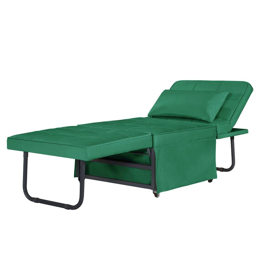 27.6 in. W Green Folding Velvet Single Sofa Bed with Adjustable Backrest