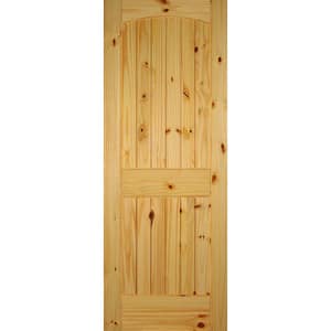 30 in. x 80 in. Right-Handed 2-Panel Solid Core Unfinished Arch Top V-Grooved Knotty Pine Single Prehung Interior Door
