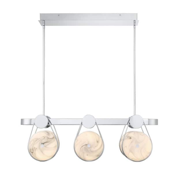 Eurofase Disuco 6 Light Integrated LED Chrome Industrial Linear Chandelier for Dining Room