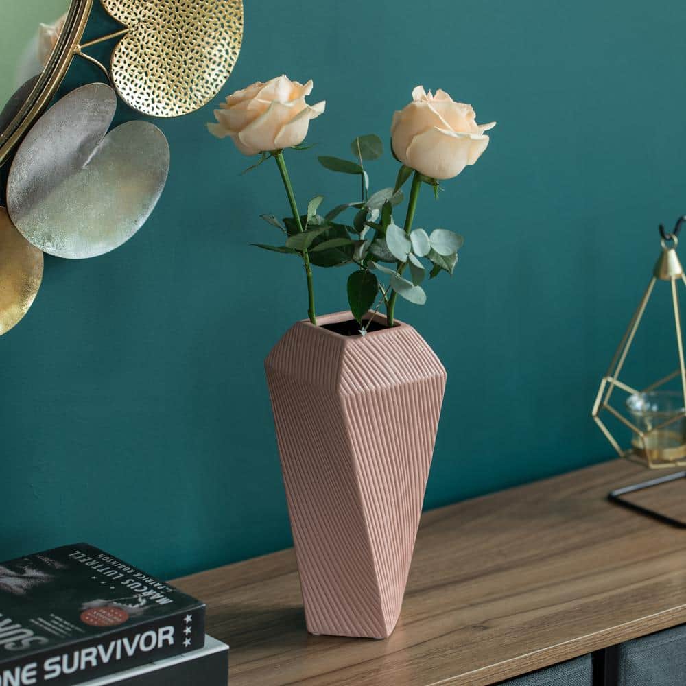 10 in. H Pink, Medium Decorative Ceramic Square Twisted Centerpiece Table V
