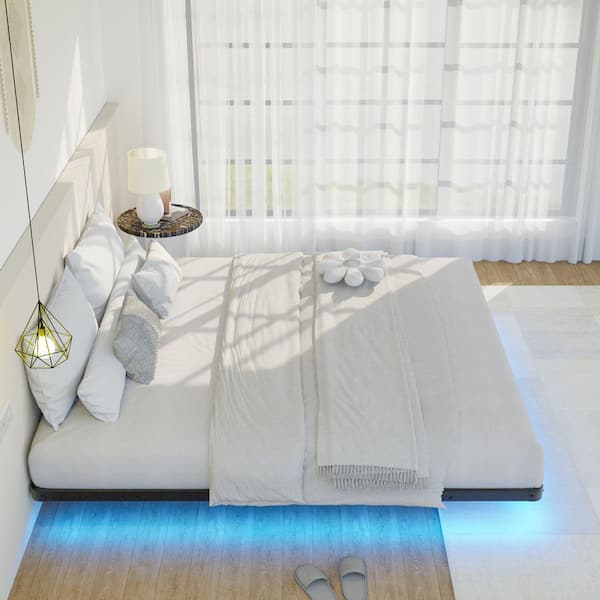 7.7 in. Black LED Floating Bed Frame King Platform Bed