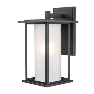 Shaakar 18 in. 1-Light Black Outdoor Wall Light Fixture with Frosted Glass