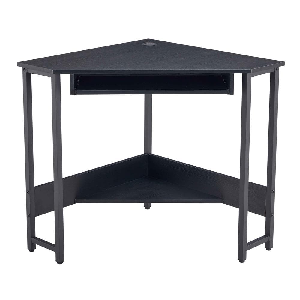 28.34 in. Triangle Black Computer Desk, Corner Desk With Smooth Keyboard Tr