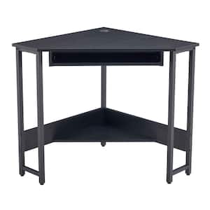 28.34 in. Triangle Black Computer Desk, Corner Desk With Smooth Keyboard Tray and Storage Shelves