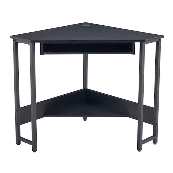 aisword 28.34 in. Triangle Black Computer Desk, Corner Desk With Smooth Keyboard Tray and Storage Shelves