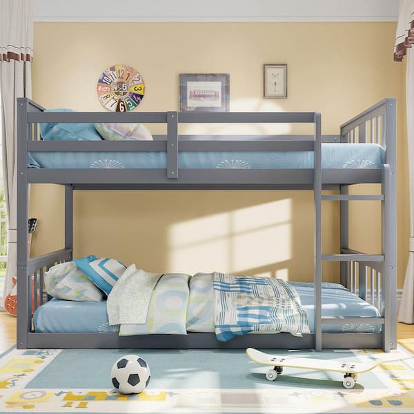 Twin over Twin Bunk Bed with Ladder, Gray