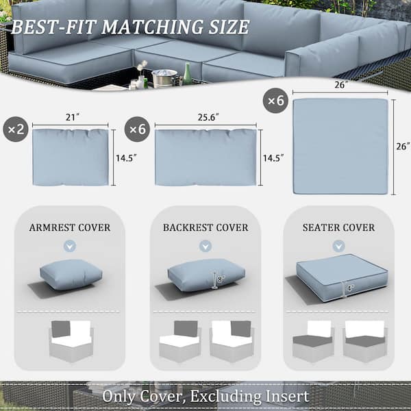 14-Piece Patio Cushion Covers Replacement with Zipper for Sectional Sofa Set, Slipcovers for Outdoor Cushions Sky Blue